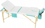 Стол массажный с деревянной рамой JF-AY01 3-секционный белый/бирюзовый